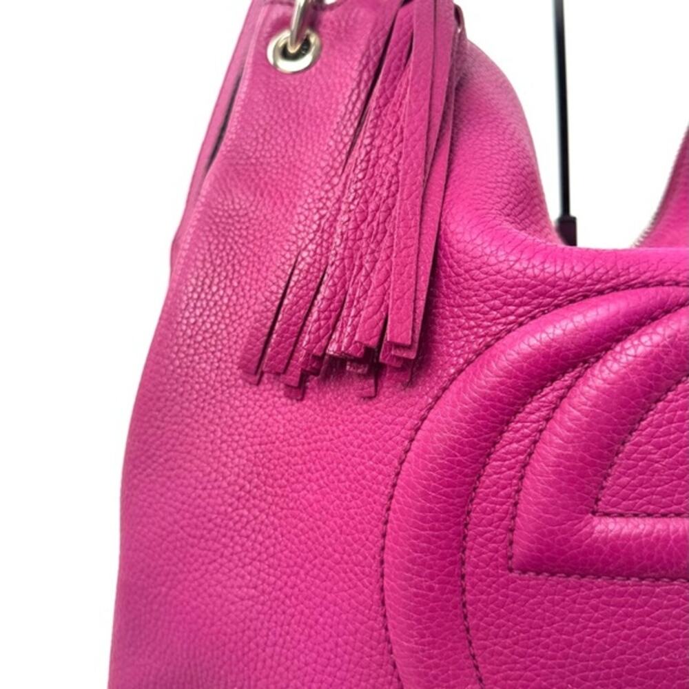 GUCCI Fuchsia Leather Soho w/tassel.Long strap and short strap/ 3 way bag. - Picture 6 of 14